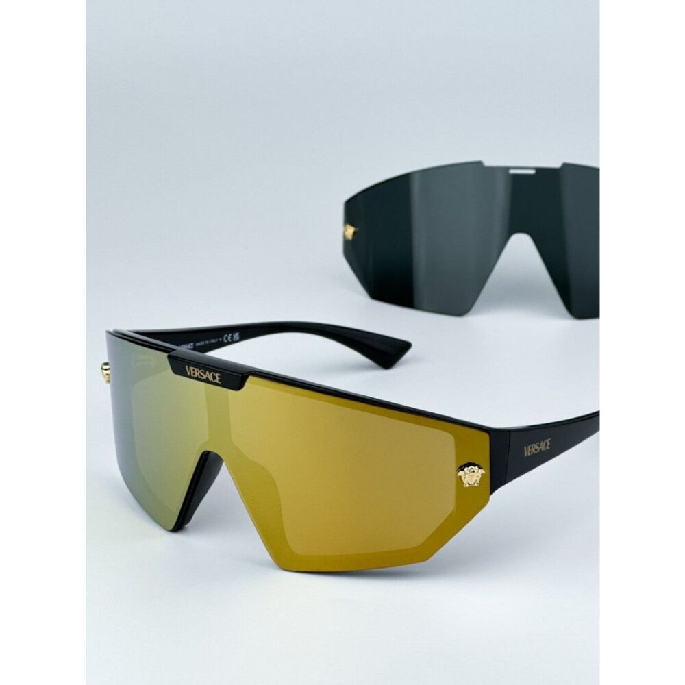 NEW Versace VE4461 GB1/87 Black Dark Grey Mirror Gold Detachable Lens Sunglasses - Picture 2 of 15